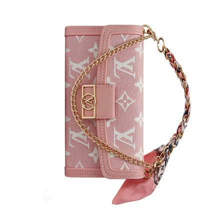 Luxury Leather Louis Vuitton iPhone Case With Flip Wallet And Chain