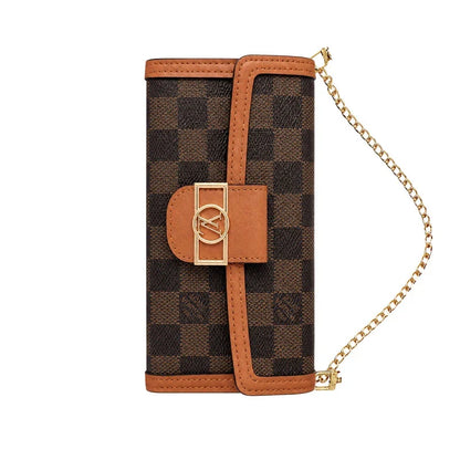 Luxury Leather Monogram iPhone Case With Flip Wallet And Crossbody Strap