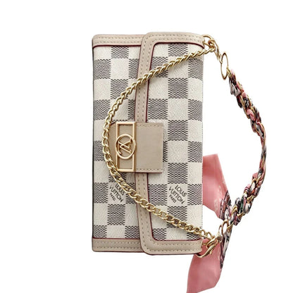 Luxury Leather Louis Vuitton iPhone Case With Flip Wallet And Chain