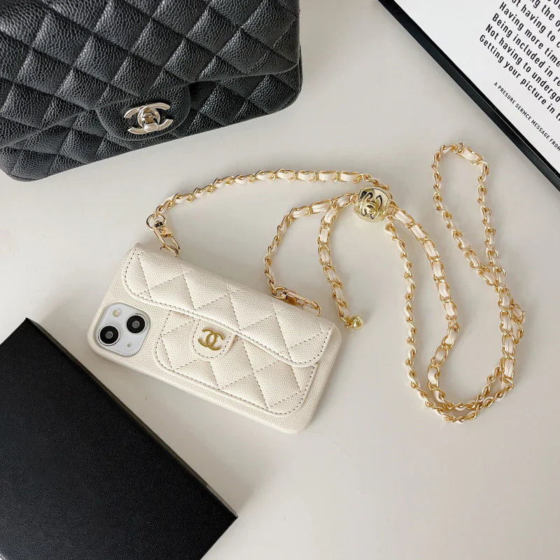 Card Bag Leather Case with Chain For iPhone 16 / 15 / 14