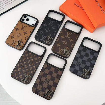 Luxury LV Leathe with Black Logo Phone Case for iPhone 12-18 Pro & Pro Max