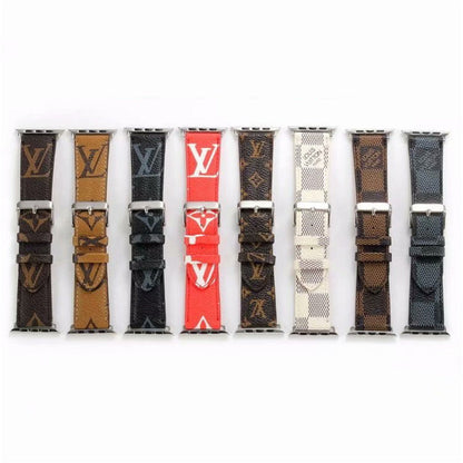 Bracelet de montre Apple Watch classique en cuir et toile à damier avec monogramme