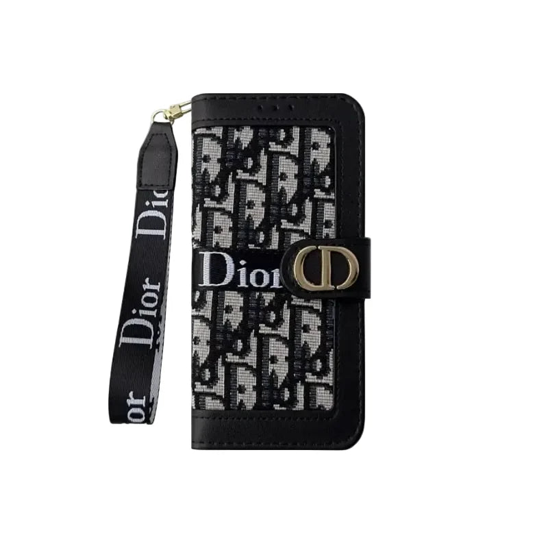 Luxury Monogram Canvas Wallet Case with Wristlet Strap for iPhone 12-17