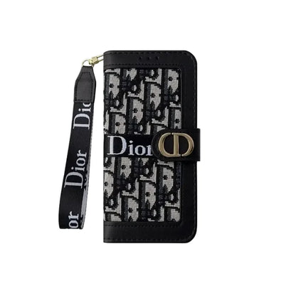 Luxury Monogram Canvas Wallet Case with Wristlet Strap for iPhone 12-17