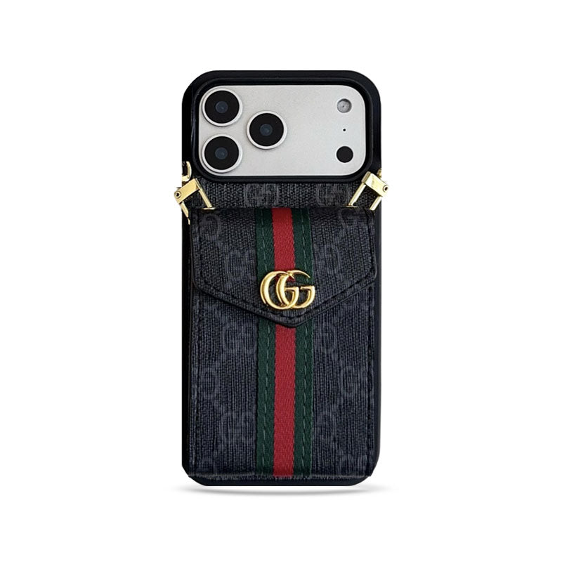 Classic Leather GG iPhone Case With Card Holder And Strap