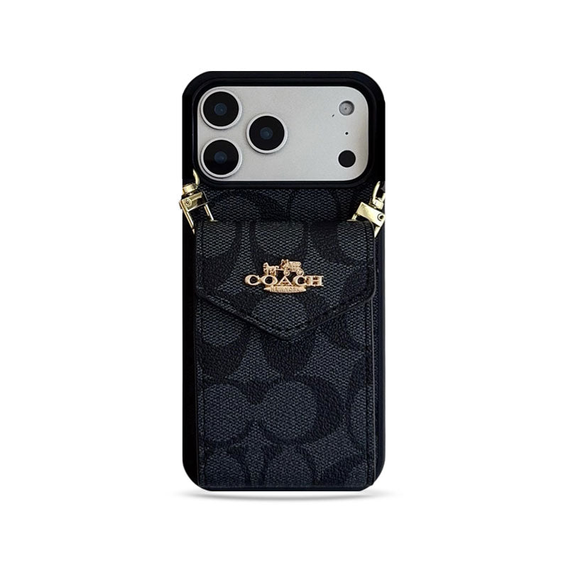Leather Coach iPhone Case With Card Holder And Strap