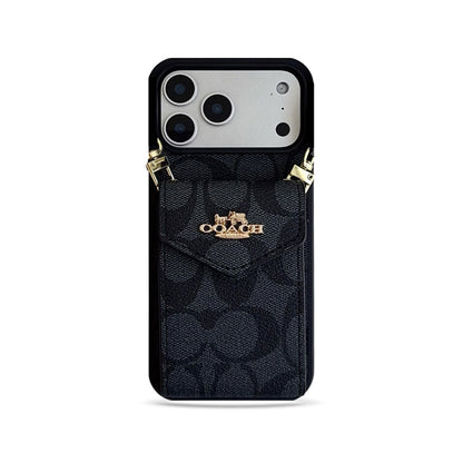 Leather Coach iPhone Case With Card Holder And Strap