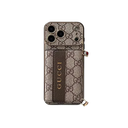 Classic Gucci monogram phone case with card slot & crossbody lanyard