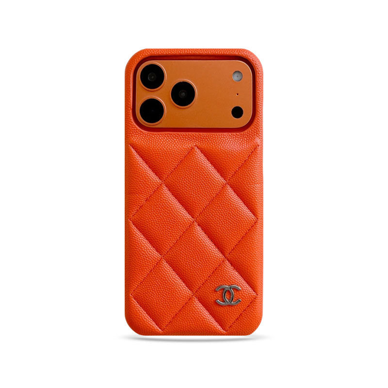 Elegant Leather CC iPhone Case Orange For iPhone 13-17 Series