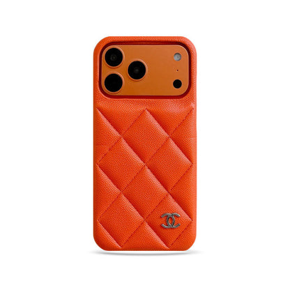 Elegant Leather CC iPhone Case Orange For iPhone 13-17 Series