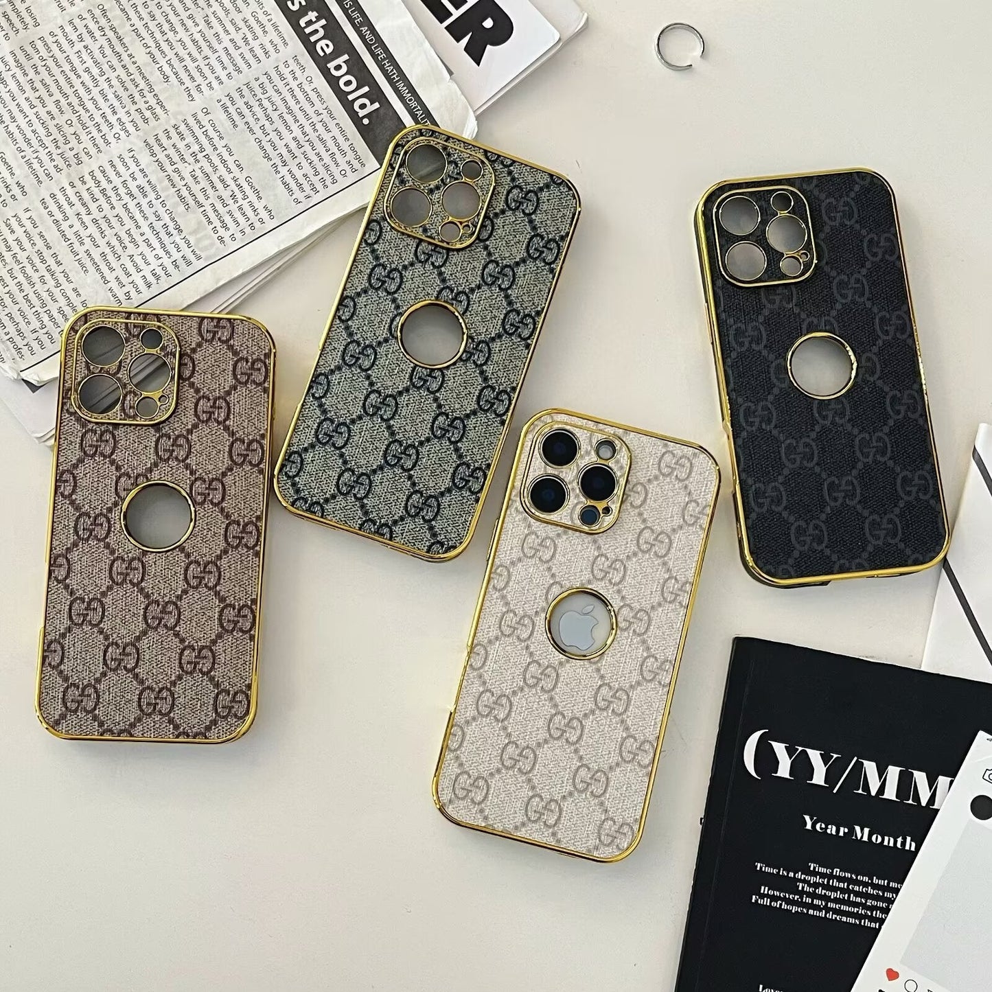 High Quality Electroplated Frame Ophidia GG Leather Apple iPhone Case
