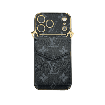 Premium Leather Monogram iPhone Case With Wallet And Crossbody Strap