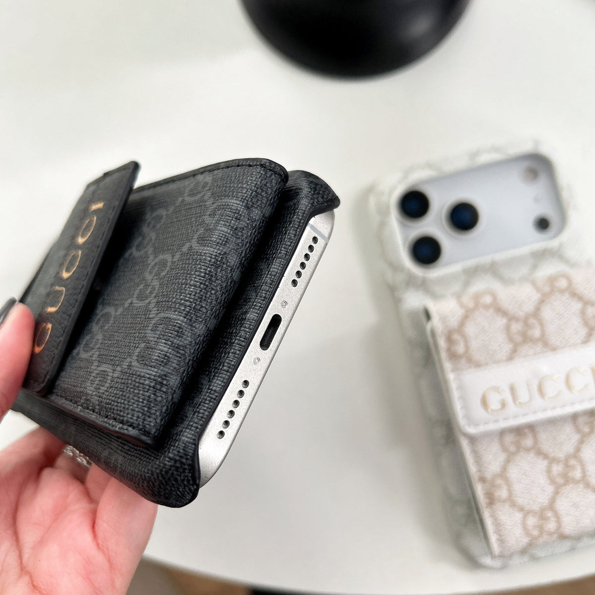 GG Stylish Leather Card Holder Case for iPhone 12-18