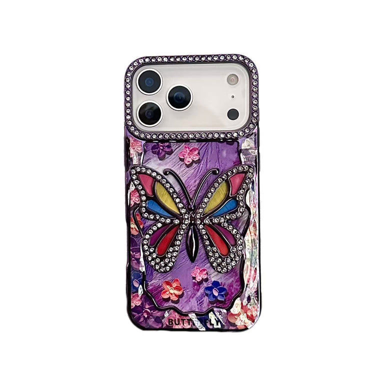 3D Rhinestone Butterfly Case – Sparkling Floral Bling Cover for iPhone