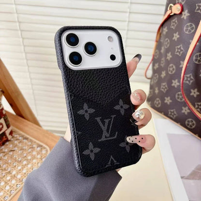 Louis Vuitton Monogram Leather Phone Case with Card Slot Case for iPhone 13-18 Series