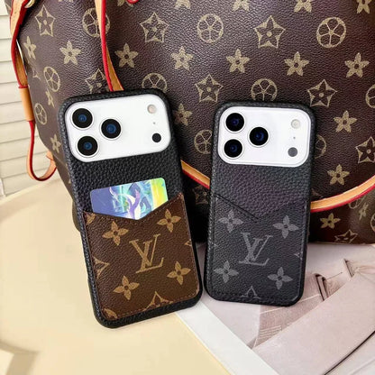 Louis Vuitton Monogram Leather Phone Case with Card Slot Case for iPhone 13-18 Series
