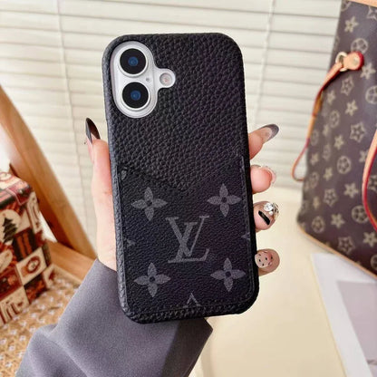 Louis Vuitton Monogram Leather Phone Case with Card Slot Case for iPhone 13-18 Series