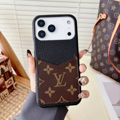 Louis Vuitton Monogram Leather Phone Case with Card Slot Case for iPhone 13-18 Series