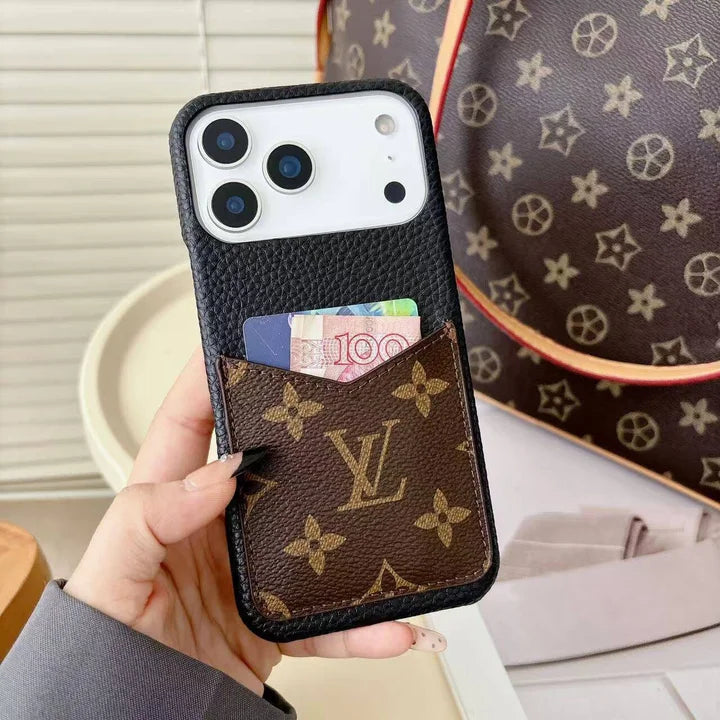 Louis Vuitton Monogram Leather Phone Case with Card Slot Case for iPhone 13-18 Series
