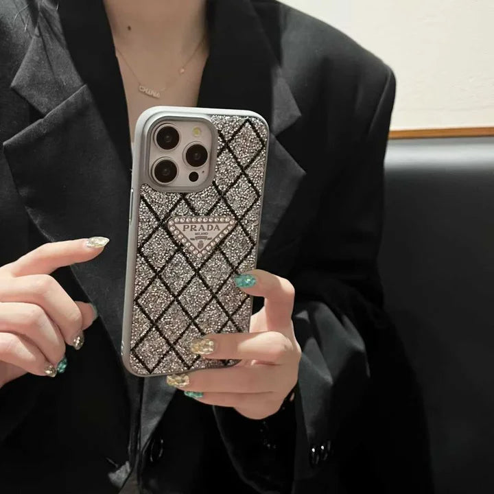 Prada Phone Case with Sparkling Rhinestones For iPhone 14-18 Pro & Pro Max