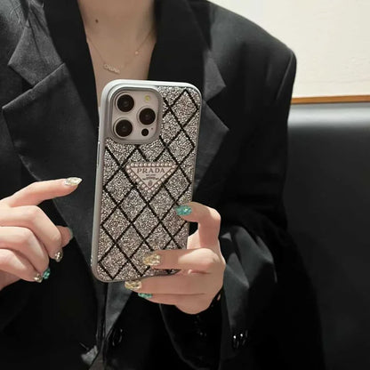 Prada Phone Case with Sparkling Rhinestones For iPhone 17/ 16 / 15 / 14