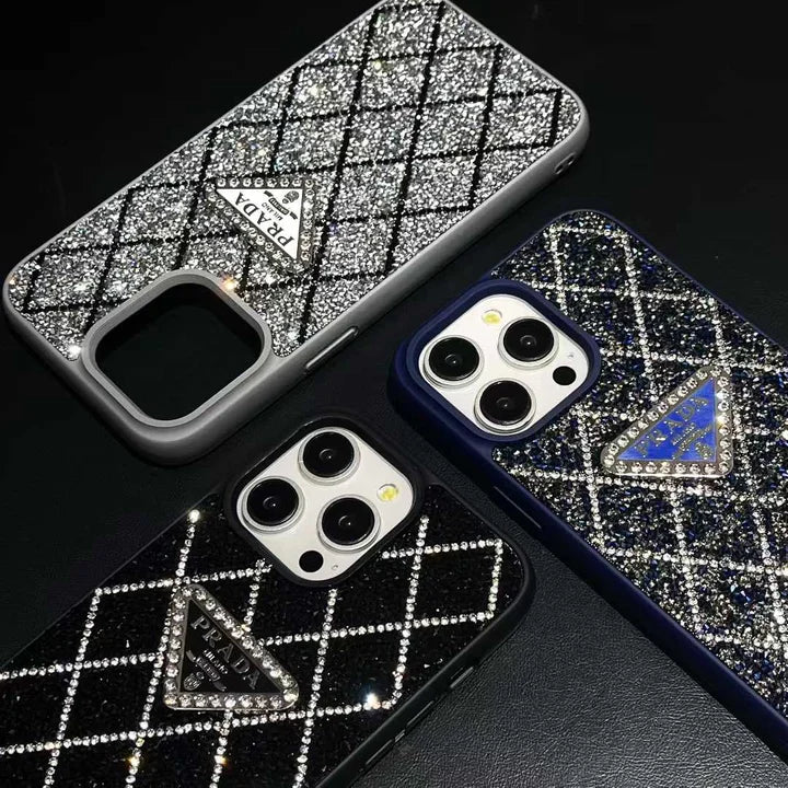 Prada Phone Case with Sparkling Rhinestones For iPhone 14-18 Pro & Pro Max