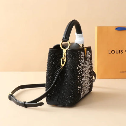 Louis Vuitton Bag is Made of Genuine Leather and Decorated with Diamonds
