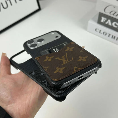 Louis Vuitton Monogram Leather Phone Case with Card Slot Case for iPhone 13-18 Series