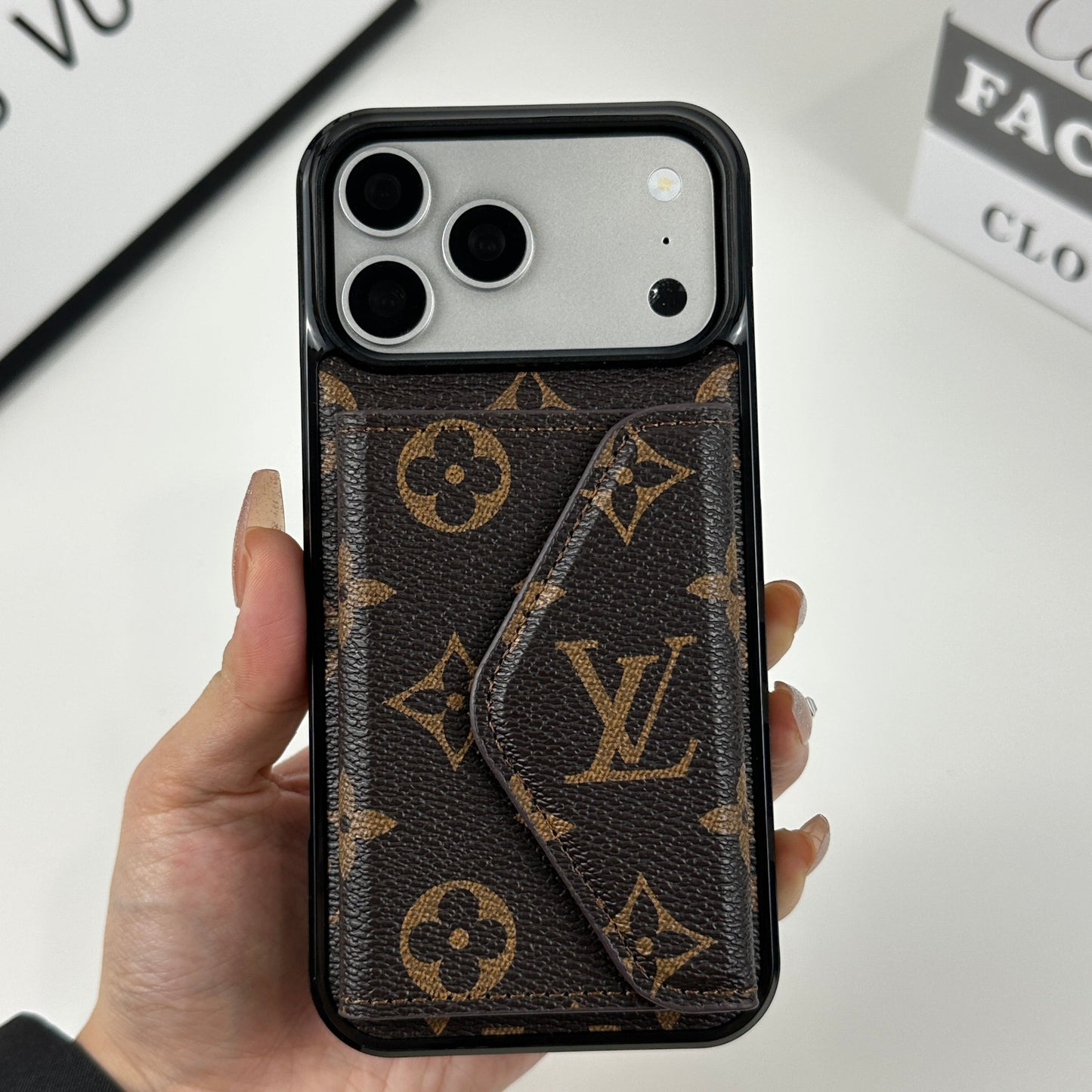 Classic Leather Monogram iPhone Case With Wallet Big Printing