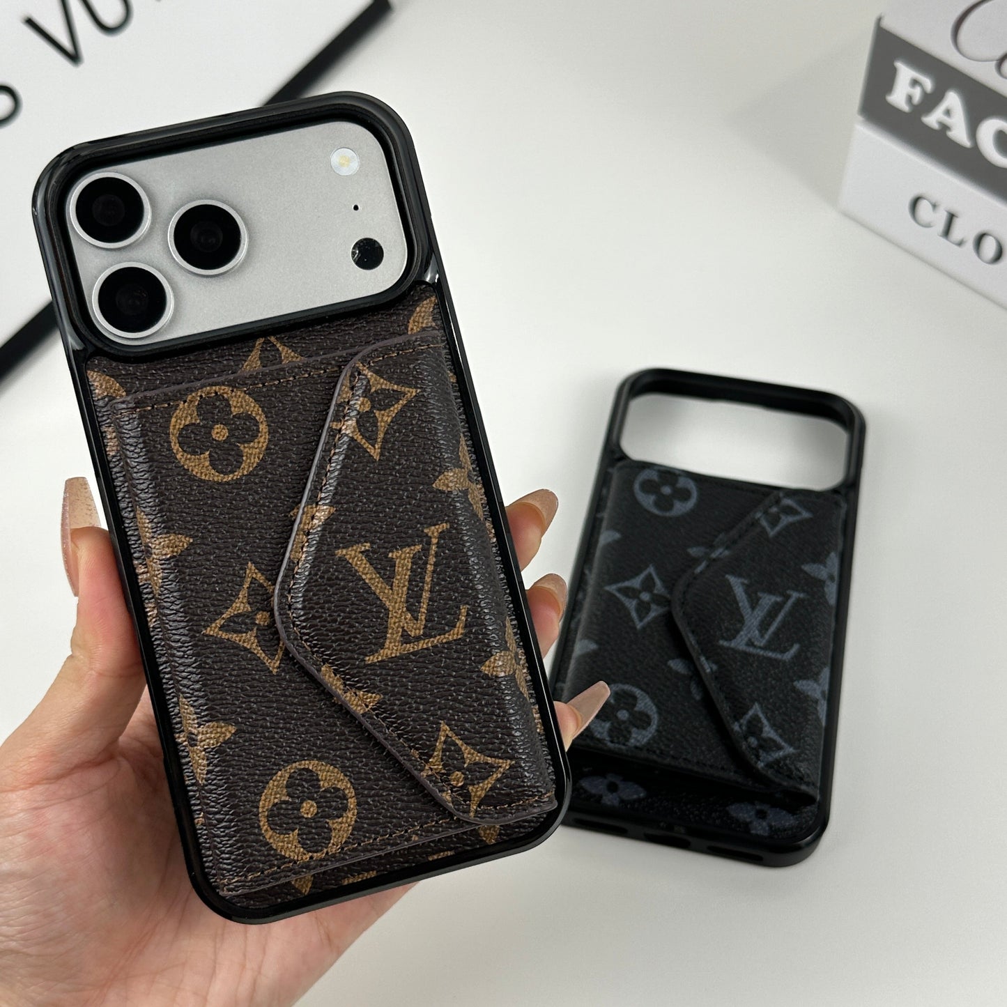 Classic Leather Monogram iPhone Case With Wallet Big Printing
