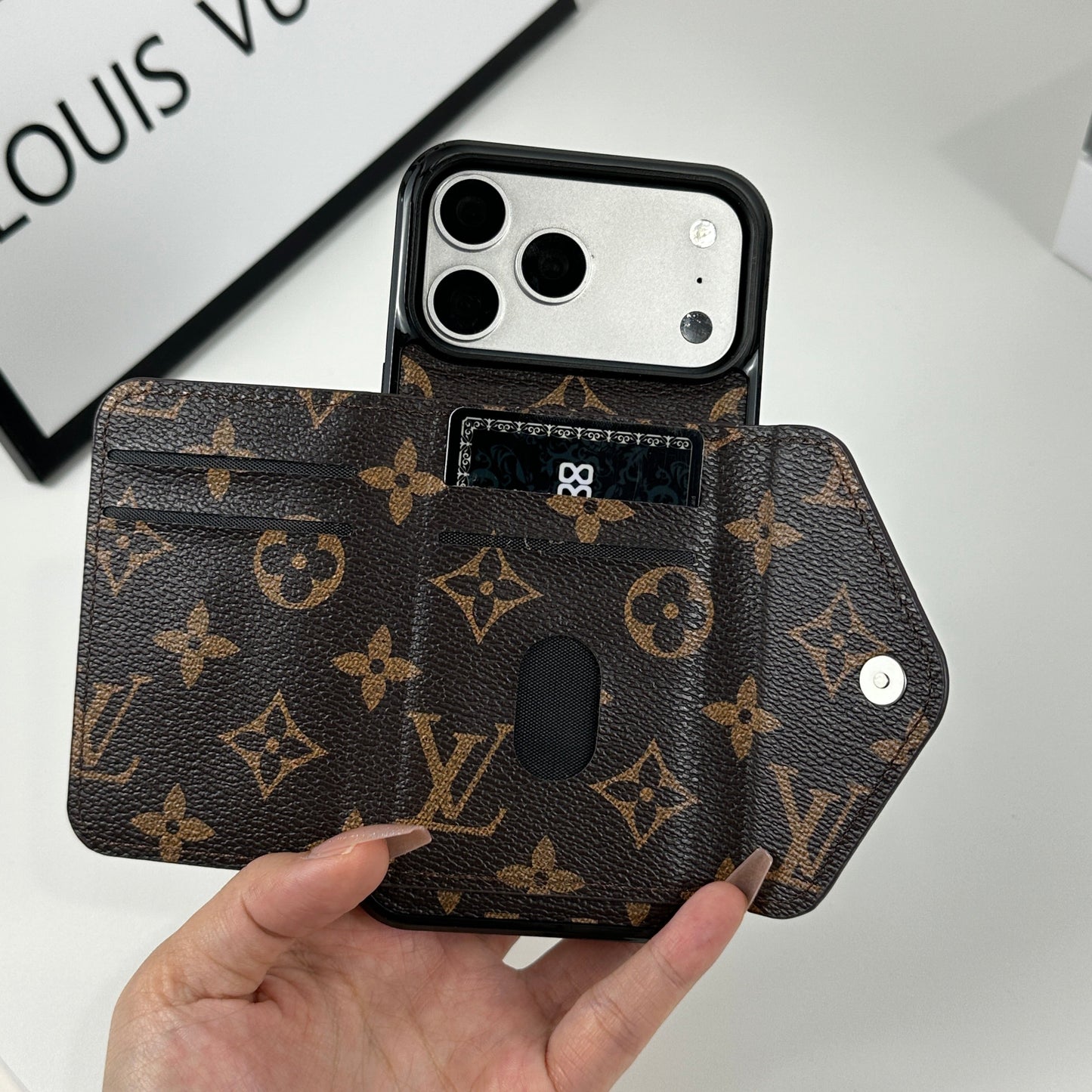 Classic Leather Monogram iPhone Case With Wallet Big Printing