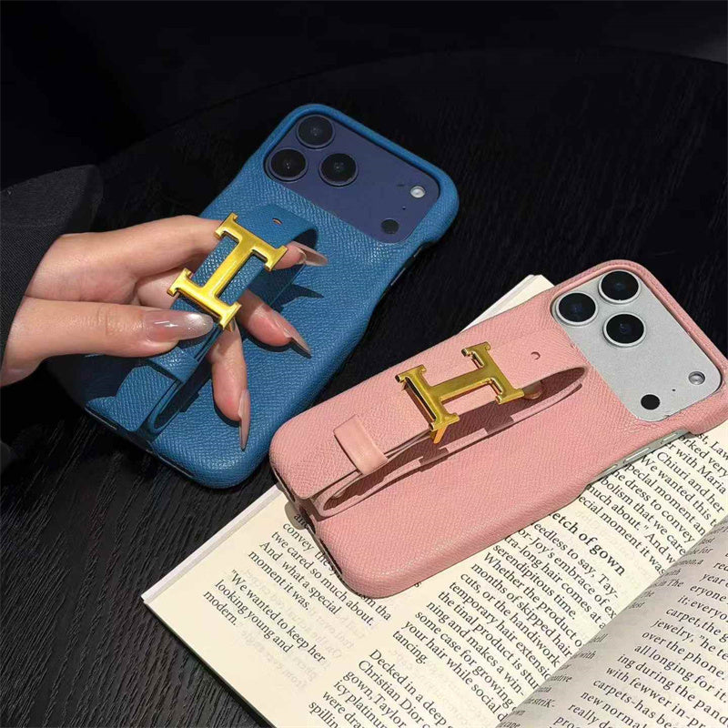 Luxury Leather Hermes Phone Case with Strap