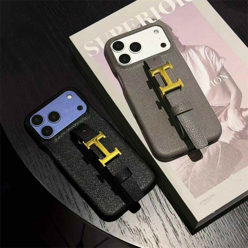 Luxury Leather Hermes Phone Case with Strap