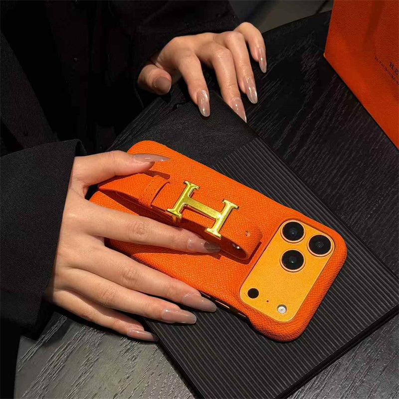 Luxury Leather Hermes Phone Case with Strap