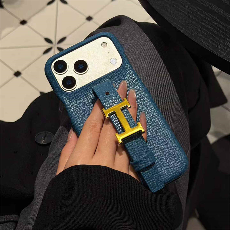 Luxury Leather Hermes Phone Case with Strap