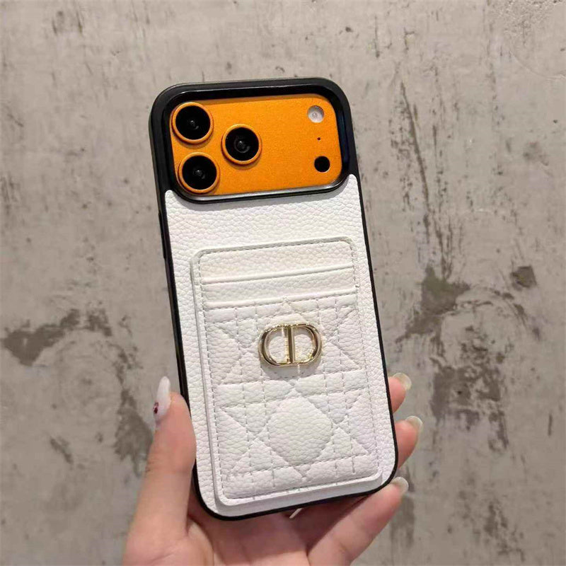 Luxury Quilted Leather Card Holder Case for iPhone 12-17
