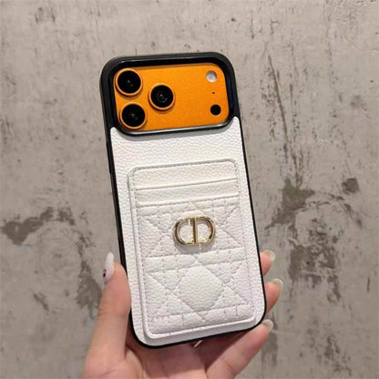 Luxury Quilted Leather Card Holder Case for iPhone 12-18 Pro & Pro Max