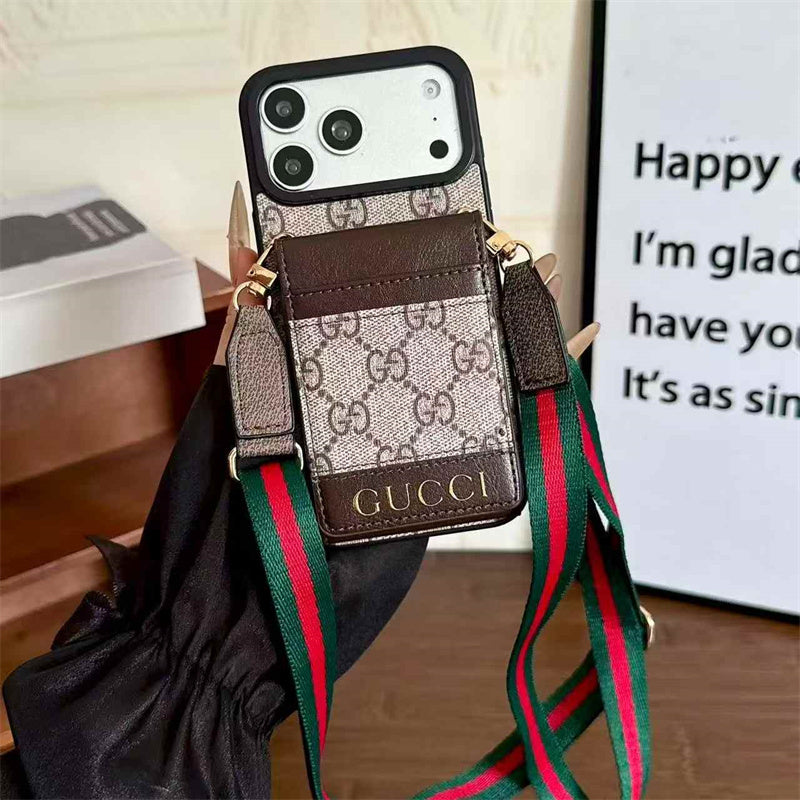 Luxury Gucci Phone case with card slot for iPhone 12-18