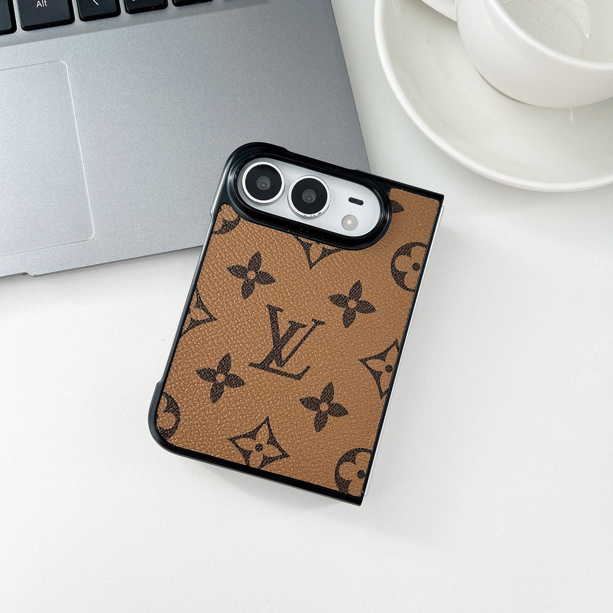 Luxury Lv Classic Leather Monogram Case for iPhone Duo
