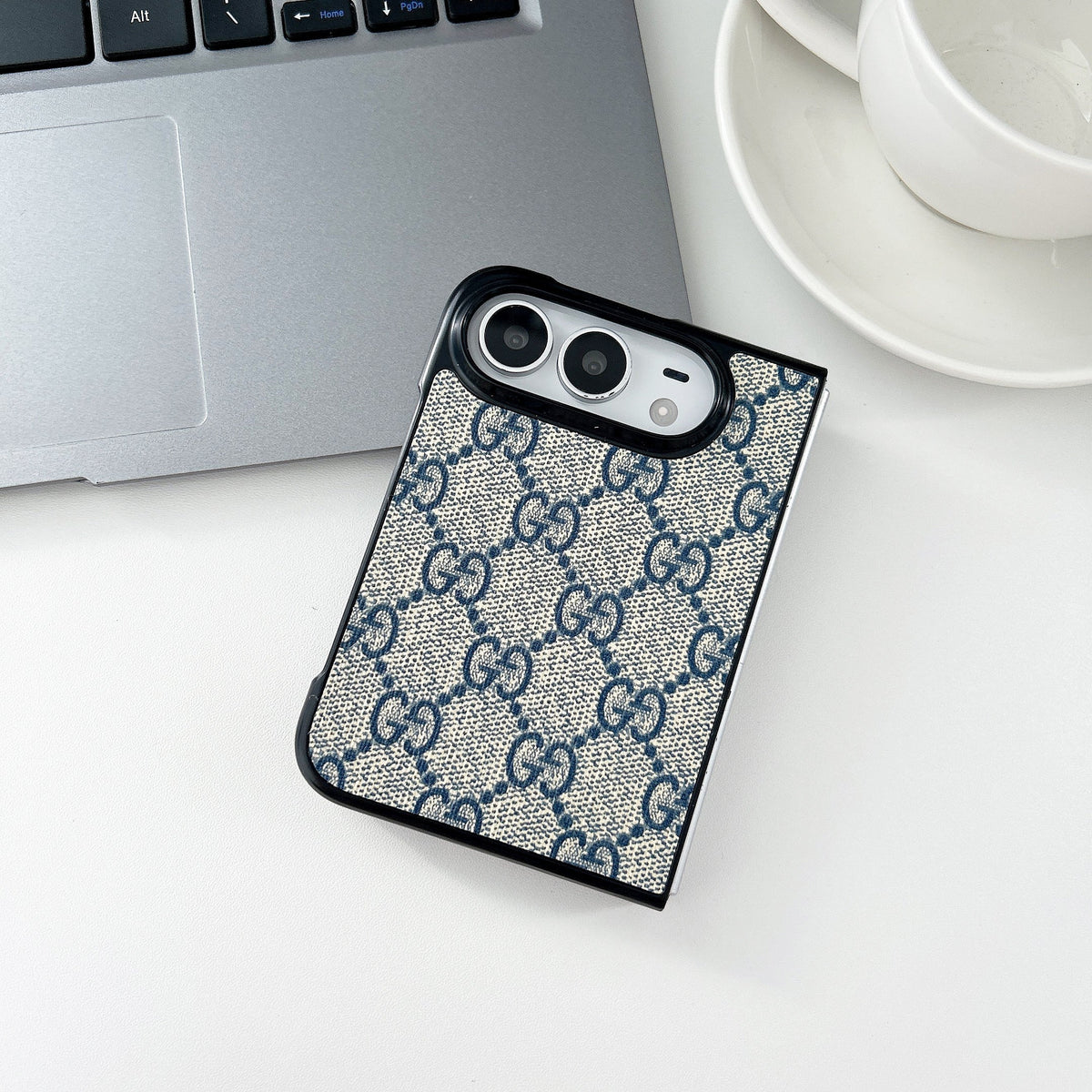 Luxury GG Classic Leather Monogram Case for iPhone Duo