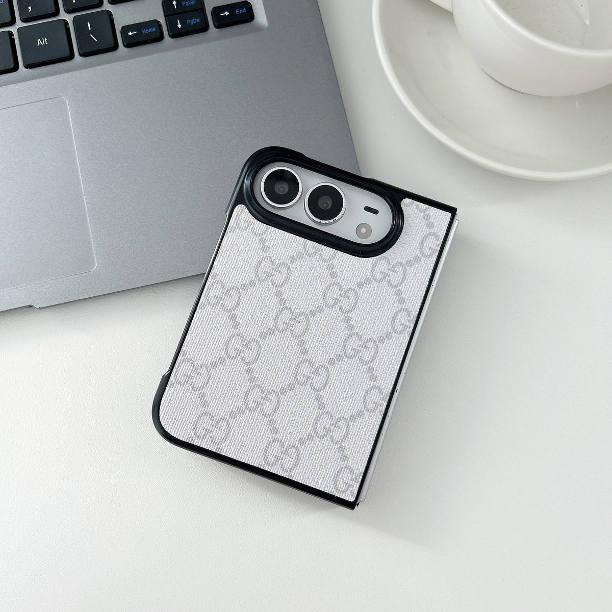 Luxury GG Classic Leather Monogram Case for iPhone Duo