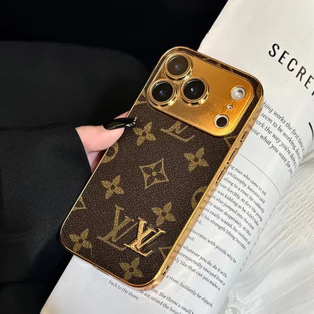 Elite Monogram Leather-Texture iPhone Case with Gold Accents