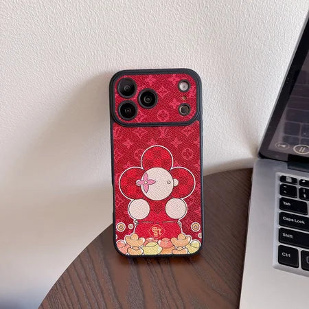 Luxury Monogram Floral Mascot Phone Case for iPhone 13-18 Pro & Pro Max