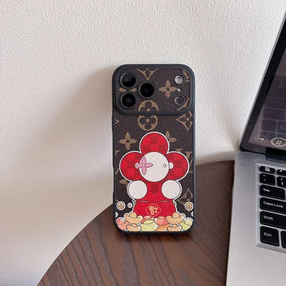 Luxury Monogram Floral Mascot Phone Case for iPhone 12-17