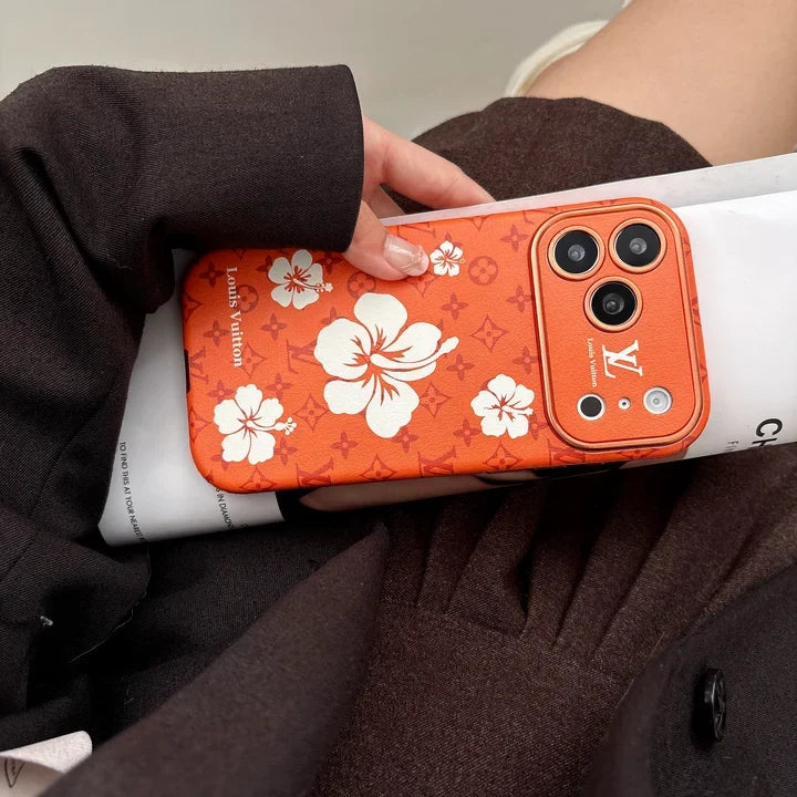 Luxury LV Case Decorated with Floral Patterns for iPhone 13-18 Pro & Pro Max