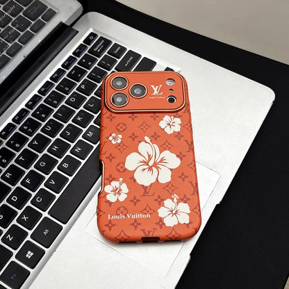 Orange Louis Vuitton Case Decorated with Beautiful Floral Patterns for iPhone 13-17 Series