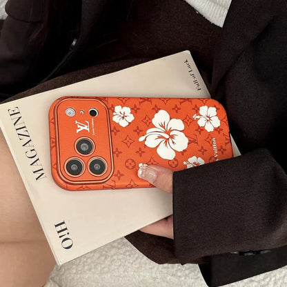 Orange Louis Vuitton Case Decorated with Beautiful Floral Patterns for iPhone 13-17 Series