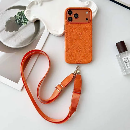 Elite Monogram Leather Case with Designer Crossbody Strapfor iPhone 13-17 Series