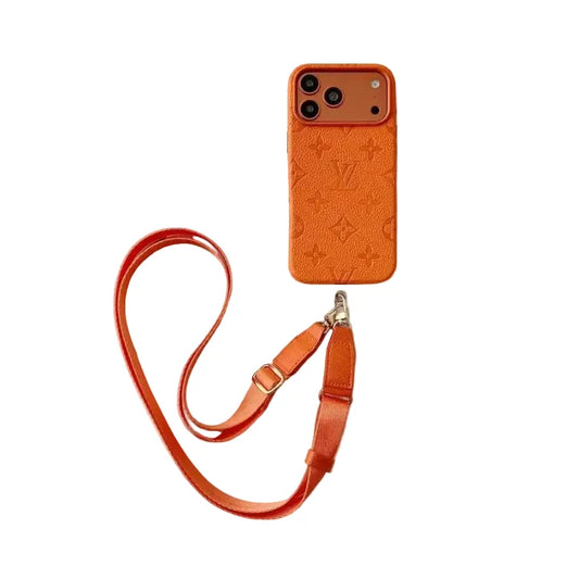 Elite Monogram Leather Case with Designer Crossbody Strapfor iPhone 13-17 Series