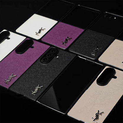 Luxury YSL Leather Case Purple for Samsung Galaxy Z Fold & Z Flip Series
